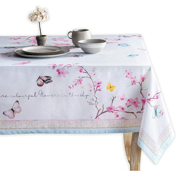 Rectangle 60''x90'' Pink Wildflowers Stain Resistant Washable Table Cloth for Kitchen Dining Tabletop Decoration 